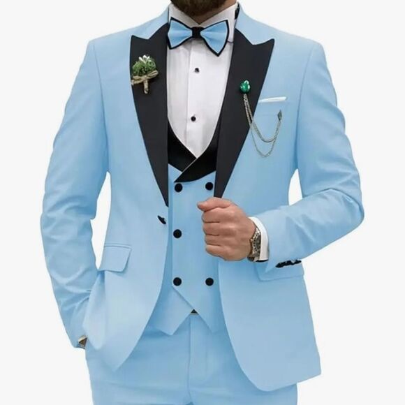 Men Suits Slim Fit Piece Double Breasted Suit Wedding Prom Party Business Suit - Picture 1 of 16